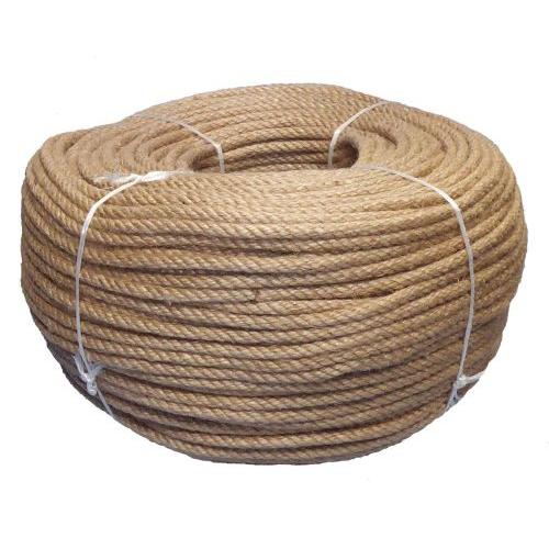 Coil of 8mm jute rope on a white background