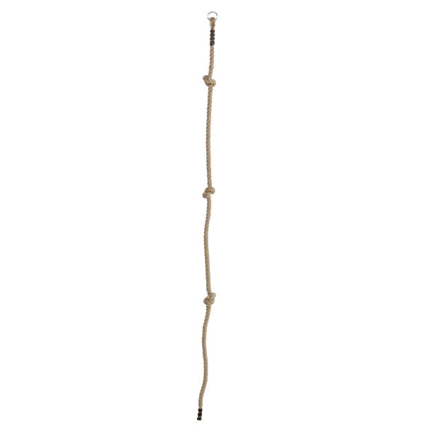 Climbing rope with a natural colour and three knots on a white background