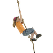 Child climbing a rope on a white background