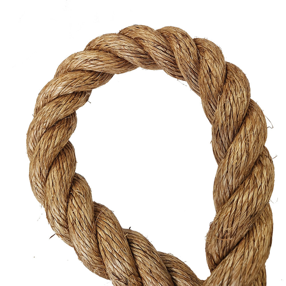 Loop of brown natural rope on a white background