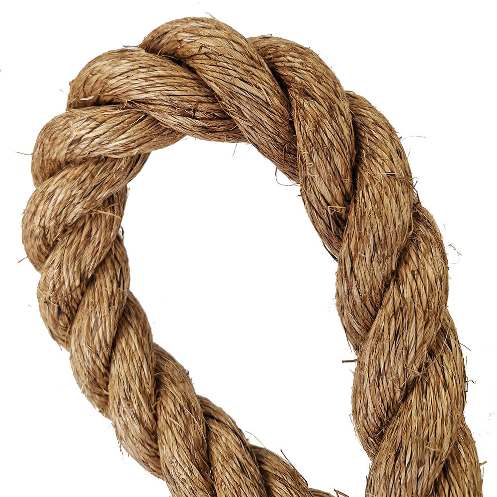 Loop of brown natural rope on a white background