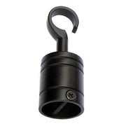 A matt black, powder-coated brass end hook for rope with a countersunk cross screw.