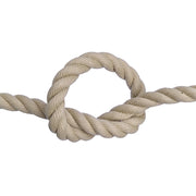 Beige polyhemp rope with a knot on a white background
