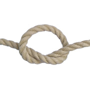 Beige polyhemp rope with a knot on a white background