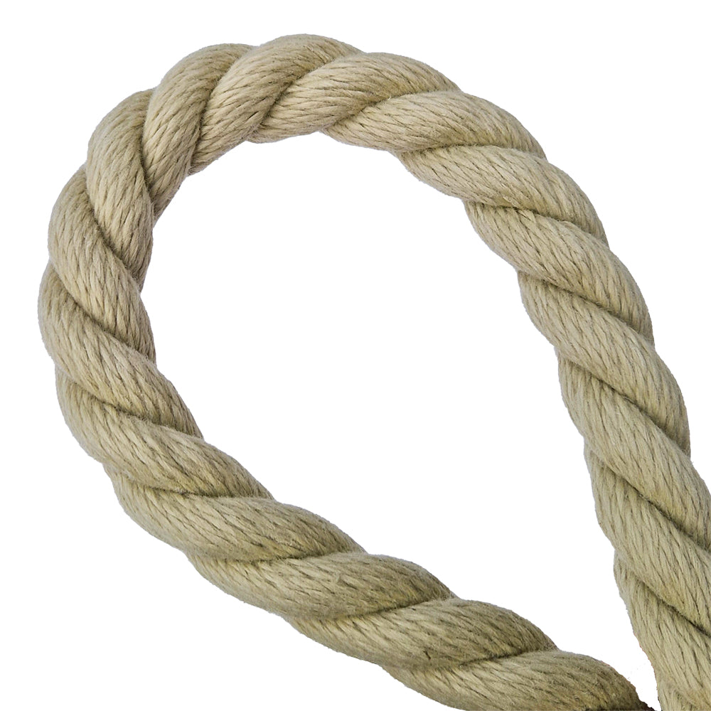 Beige polyhemp rope loop on a white background