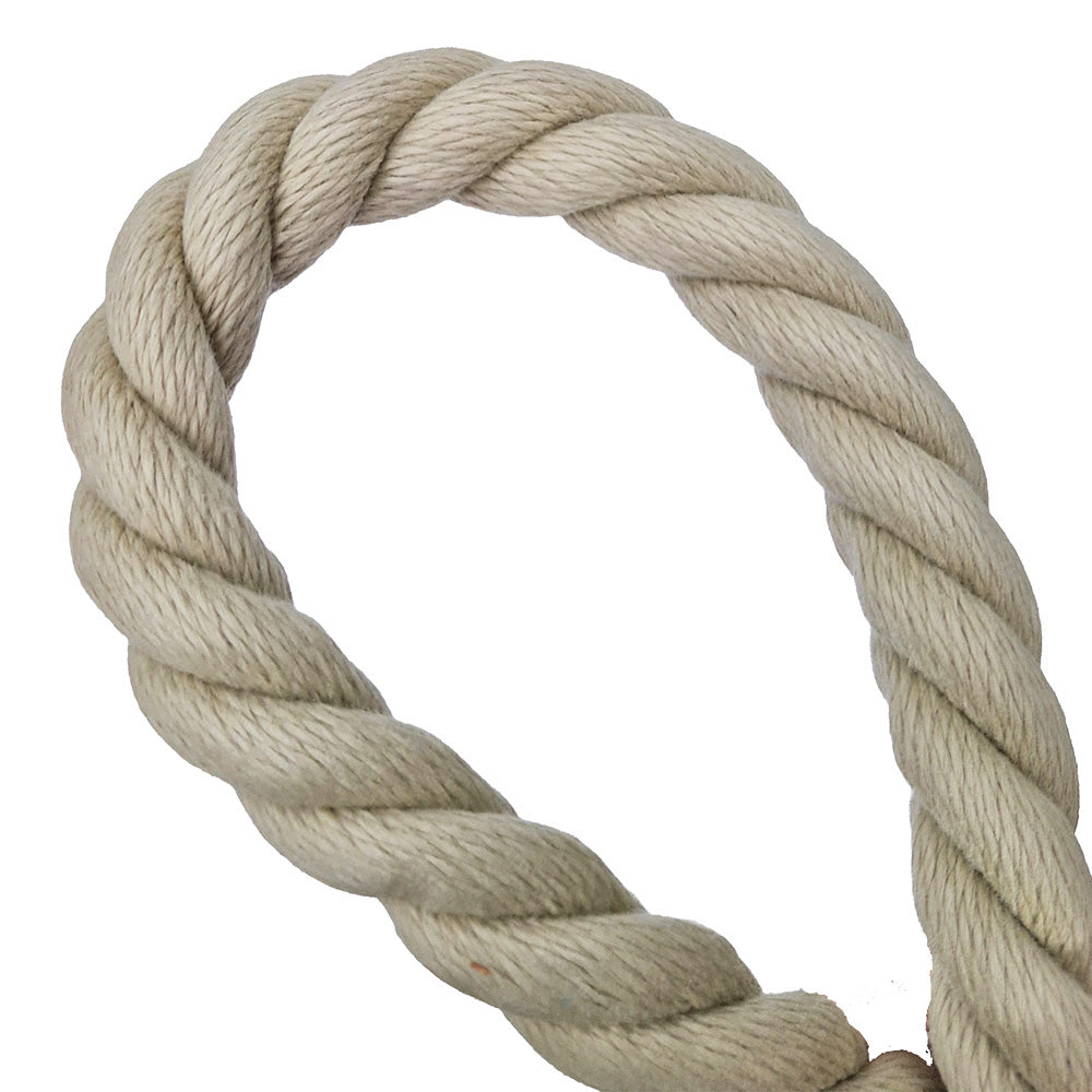 Beige polyhemp rope loop on a white background