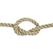 Beige polyhemp rope with a knot on a white background