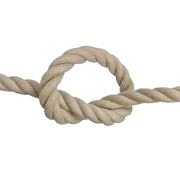 Beige polyhemp rope with a knot on a white background