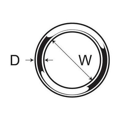 Diagram of a circular ring with labeled diameter (D) and width (W) on a white background.
