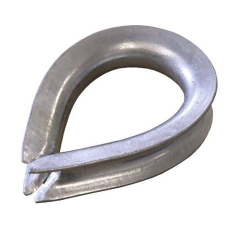 Heart shaped galvanised metal thimble for rope with a white background