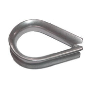Heart shaped stainless steel thimble for rope with a white background.
