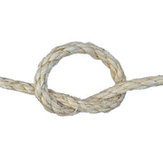 Coiled piece of natural sisal rope on a white background