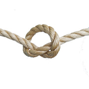 Close-up of a knotted beige rope on a white background