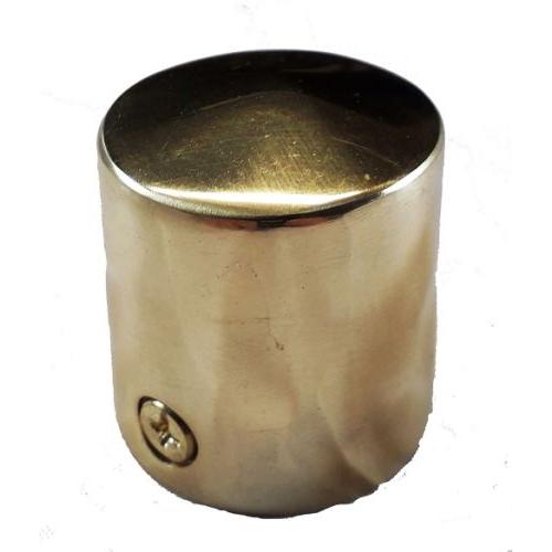 Brass cylindrical rope end cap with a counter sunk screw on a white background