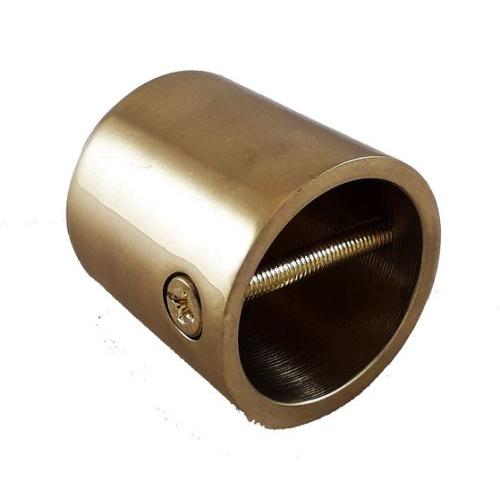 Brass cylindrical rope end cap a threaded shaft on a white background