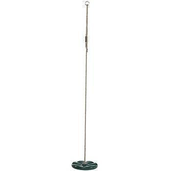 Green plastic monkey swing with rope on a white background.