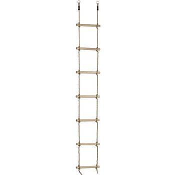 Rope ladder with 7 wooden rungs on a white background