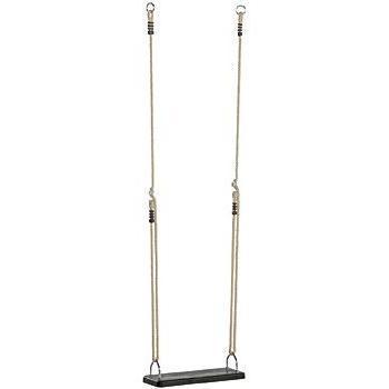 Black rubber swing with adjustable ropes on a white background