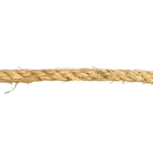 Close-up of a piece of 10mm natural sisal rope on a white background