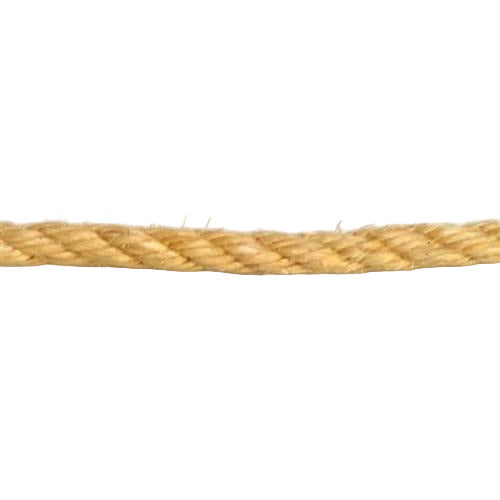Close-up of a piece of 12mm natural sisal rope on a white background