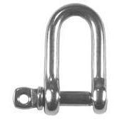 Stainless steel dee shackle with a bolt on a white background