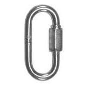 Metal stainless steel quick link with a screw gate on a white background