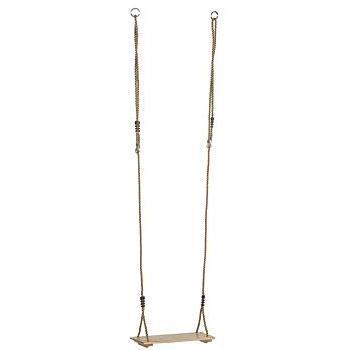 Wooden swing with ropes on a white background